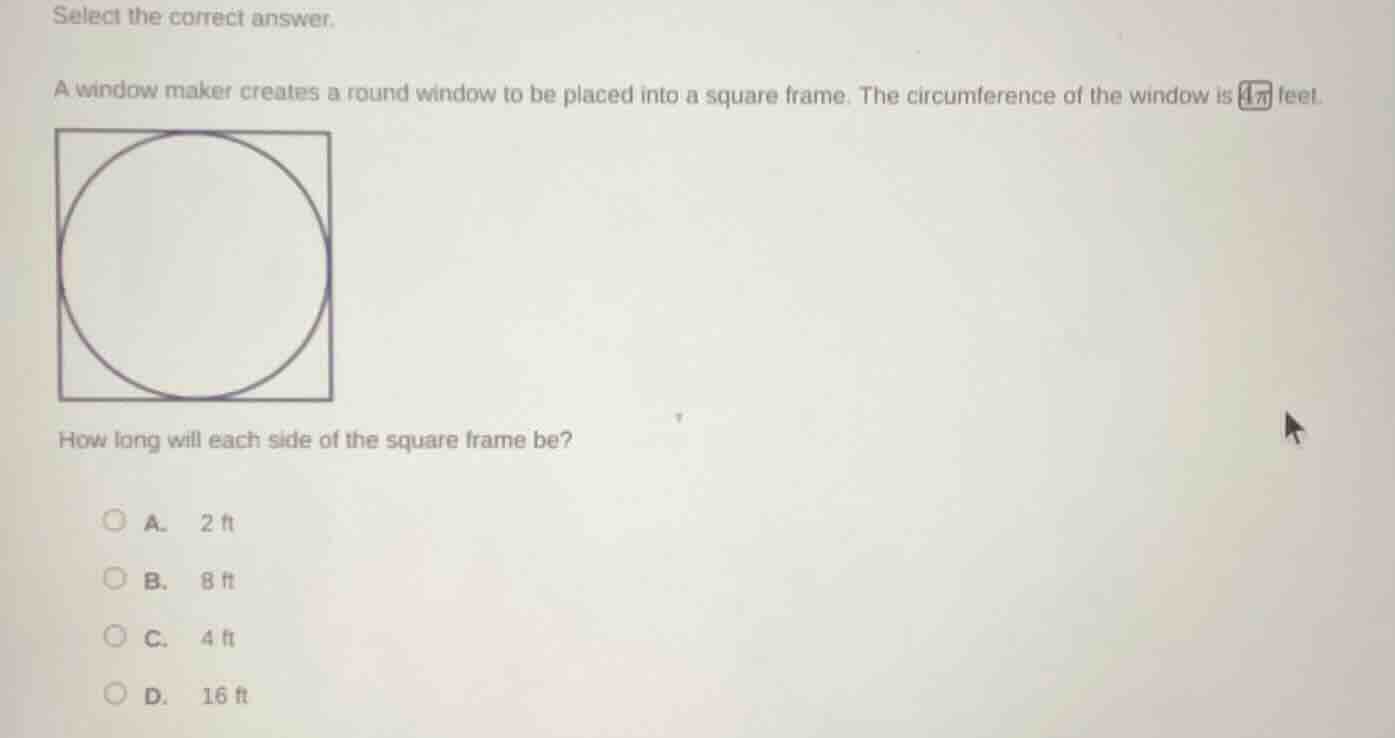 select the correct answer. a window maker creates a round window to be …