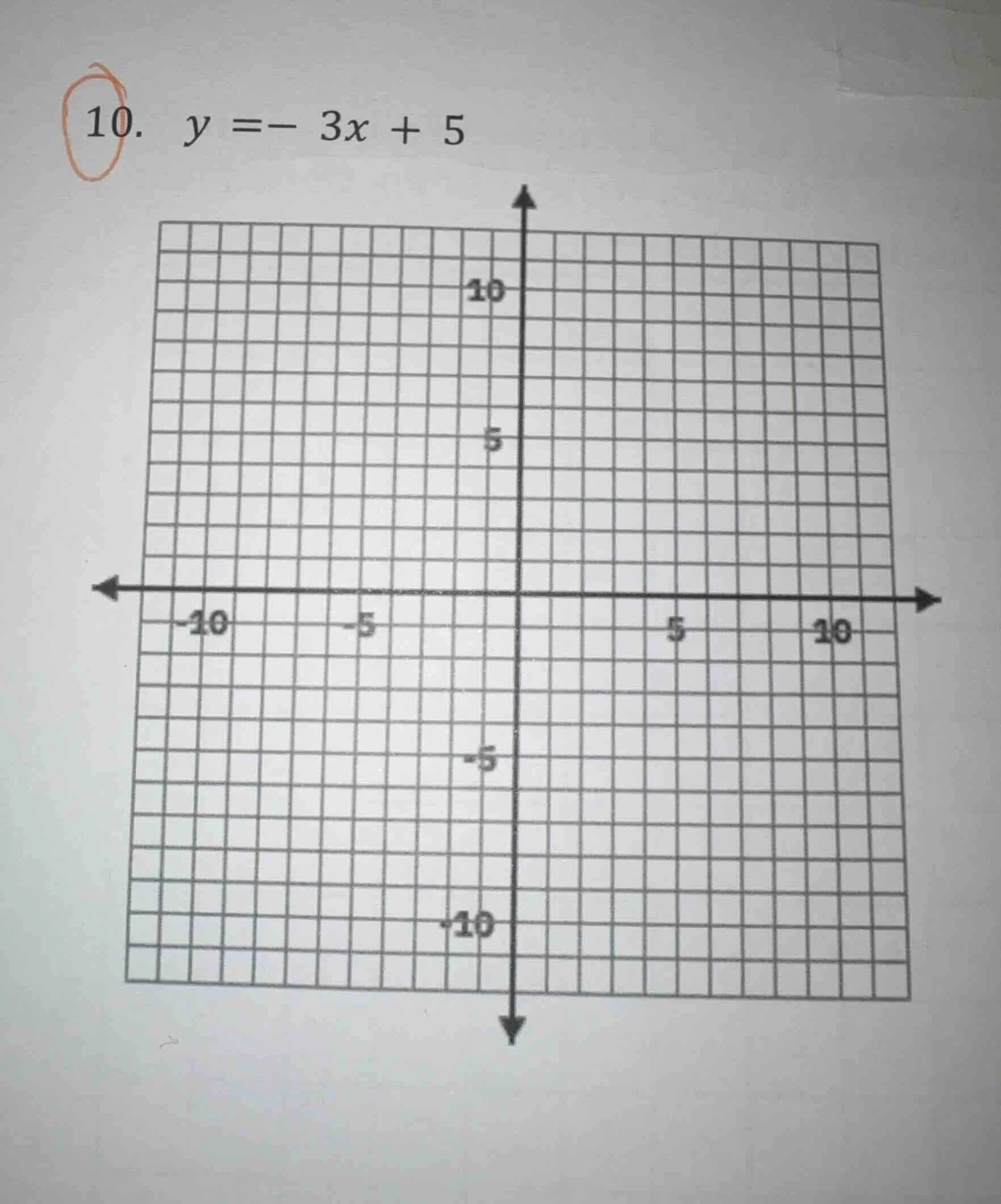 10. $y = -3x + 5$