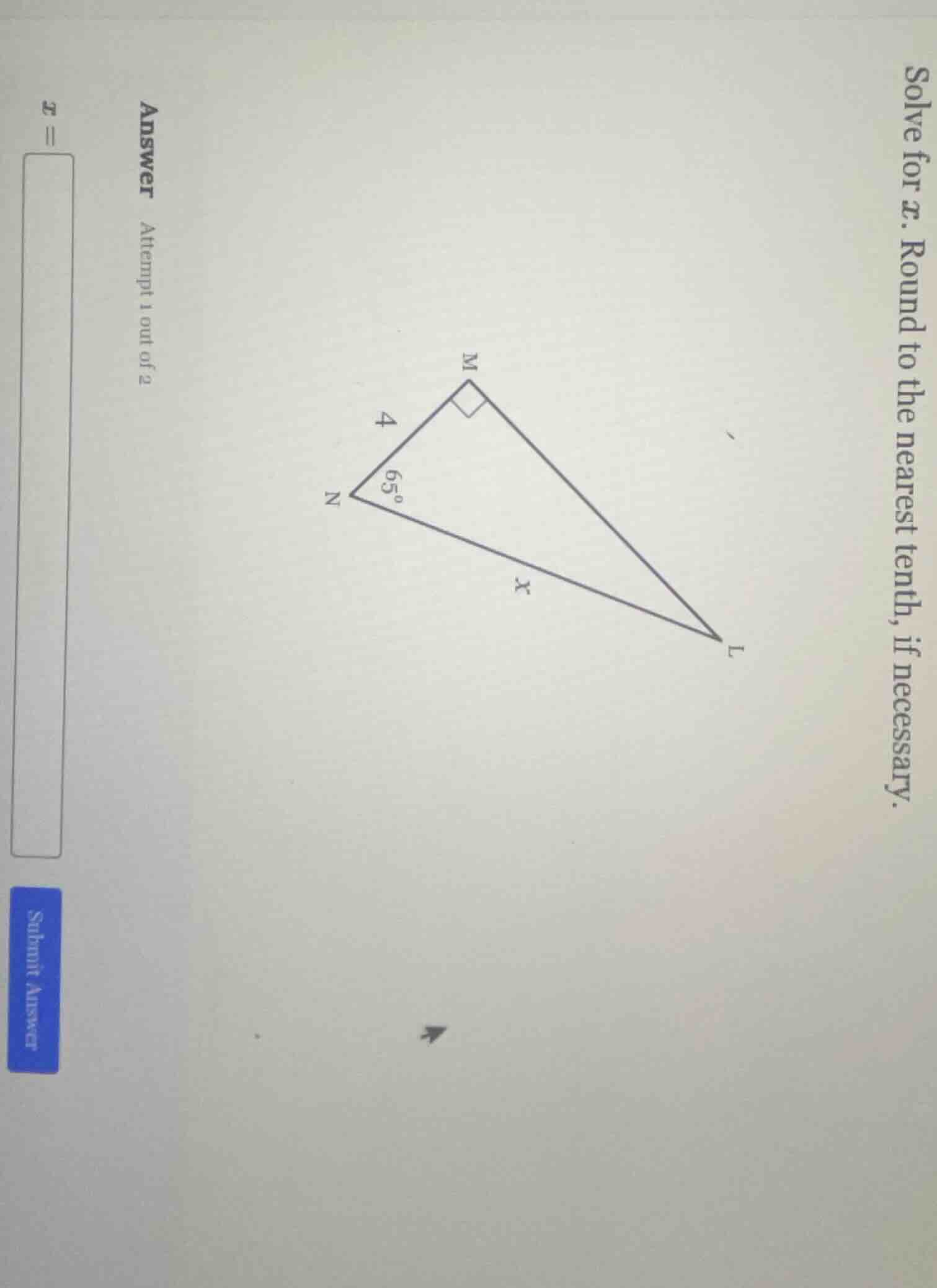 solve for x. round to the nearest tenth, if necessary. answer attempt 1…