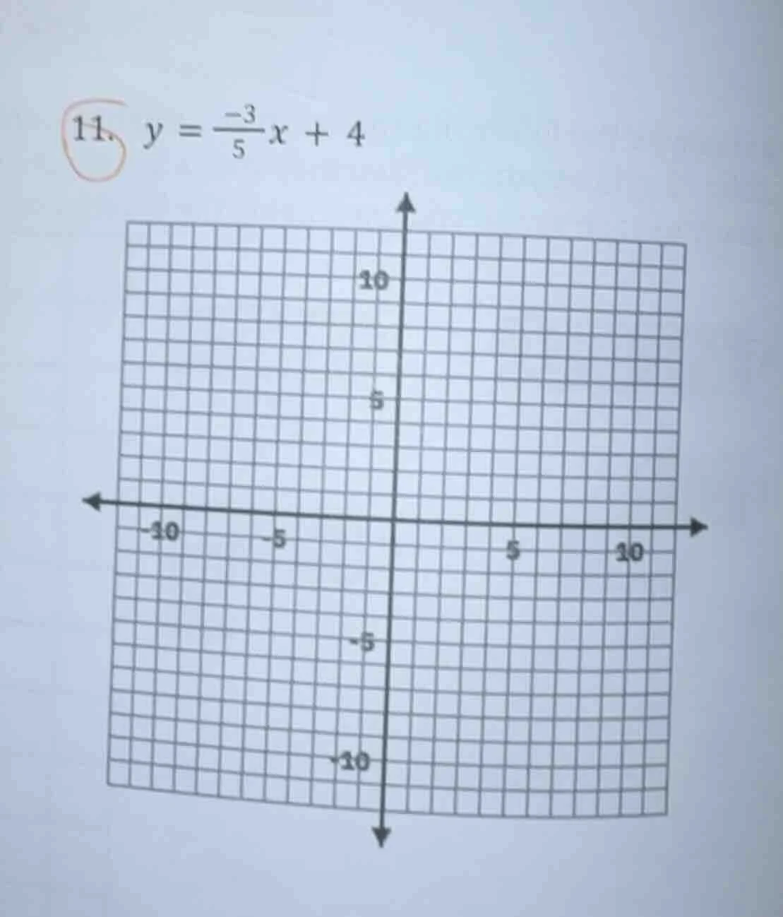 11. $y = \\frac{-3}{5}x + 4$