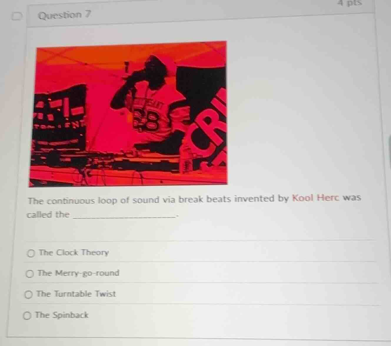 question 7 the continuous loop of sound via break beats invented by koo…