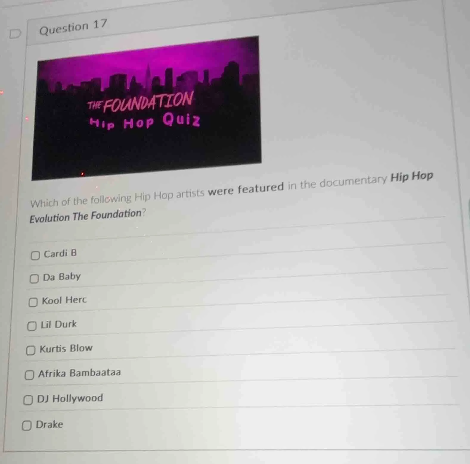 question 17 which of the following hip hop artists were featured in the…