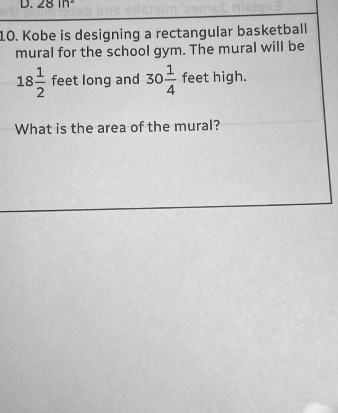 10. kobe is designing a rectangular basketball mural for the school gym…