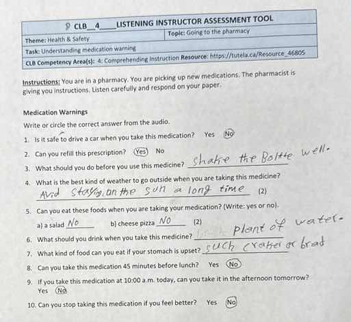 clb 4 listening instructor assessment tool theme: health & safety topic…