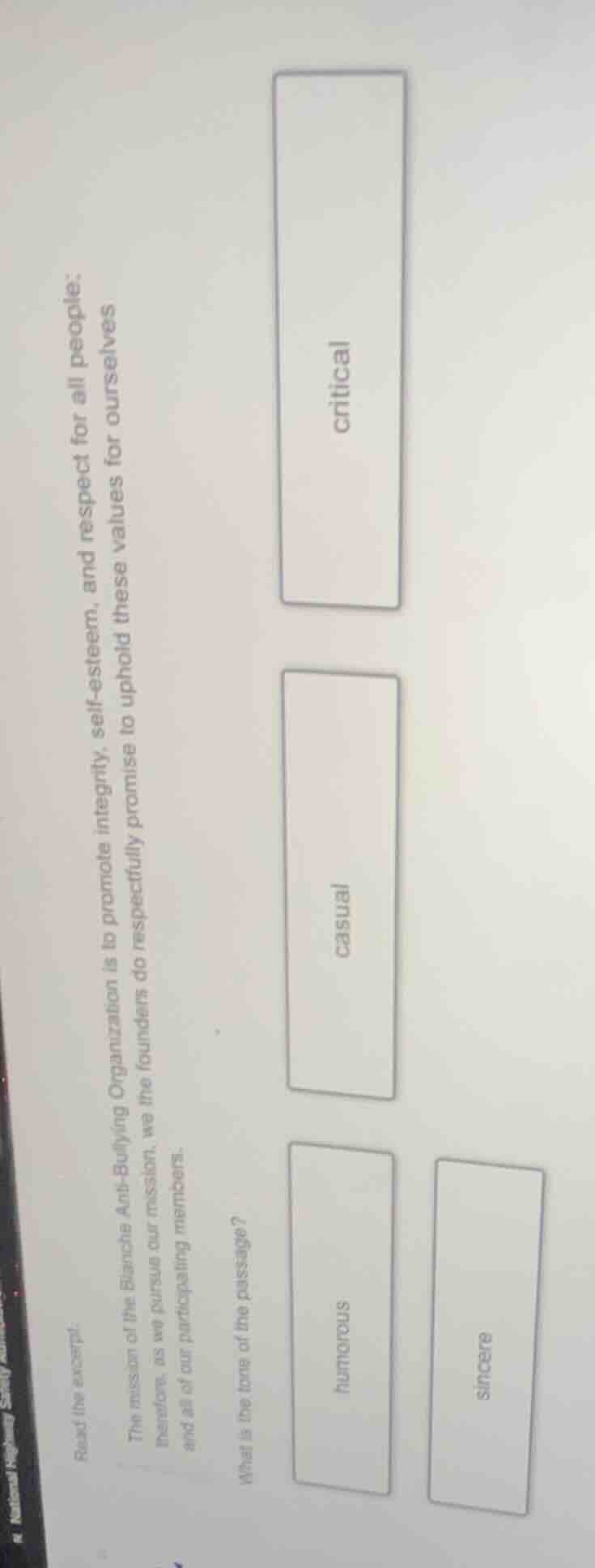 read the excerpt. the mission of the bianche anti - bullying organizati…