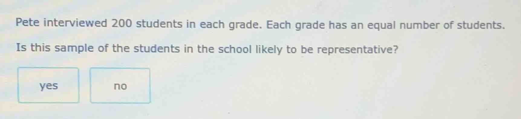 pete interviewed 200 students in each grade. each grade has an equal nu…