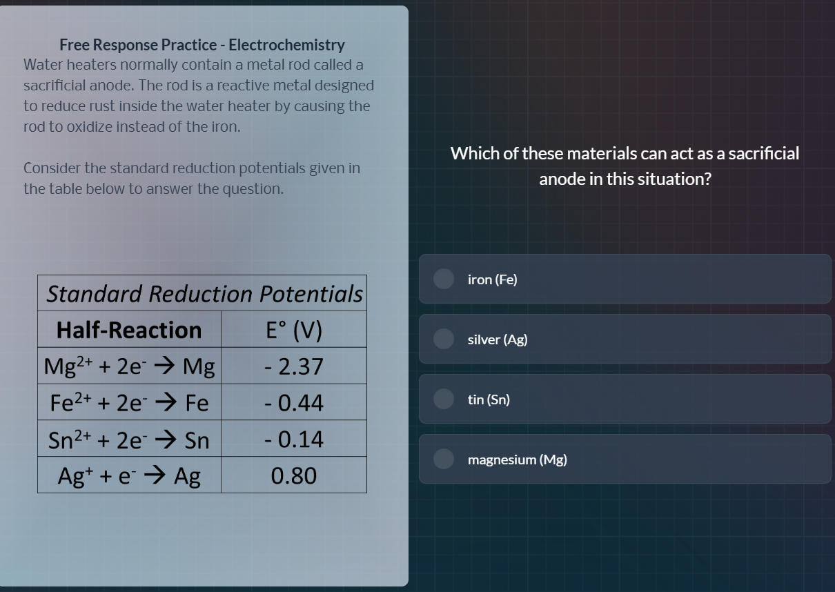 free response practice - electrochemistry water heaters normally contai…