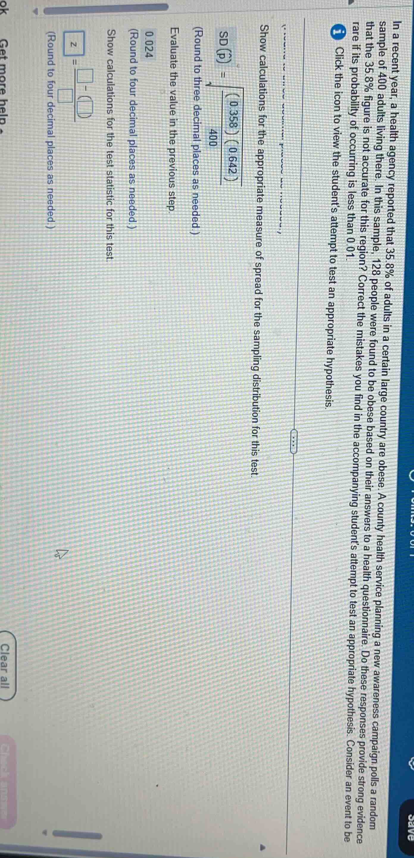 in a recent year, a health agency reported that 35.8% of adults in a ce…