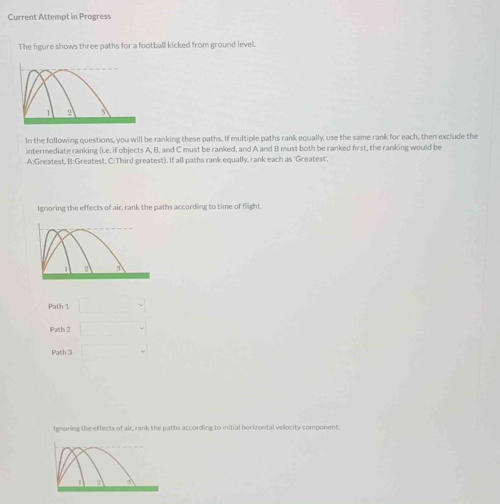 current attempt in progress the figure shows three paths for a football…