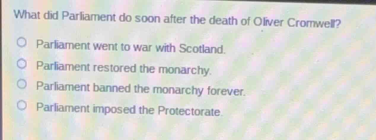 what did parliament do soon after the death of oliver cromwell? parliam…