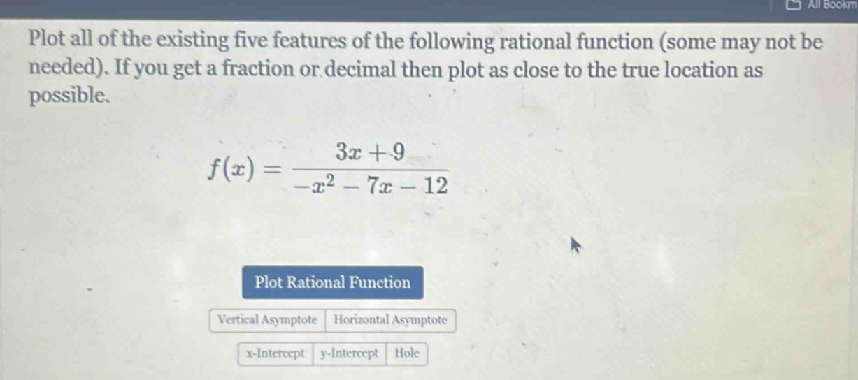 plot all of the existing five features of the following rational functi…