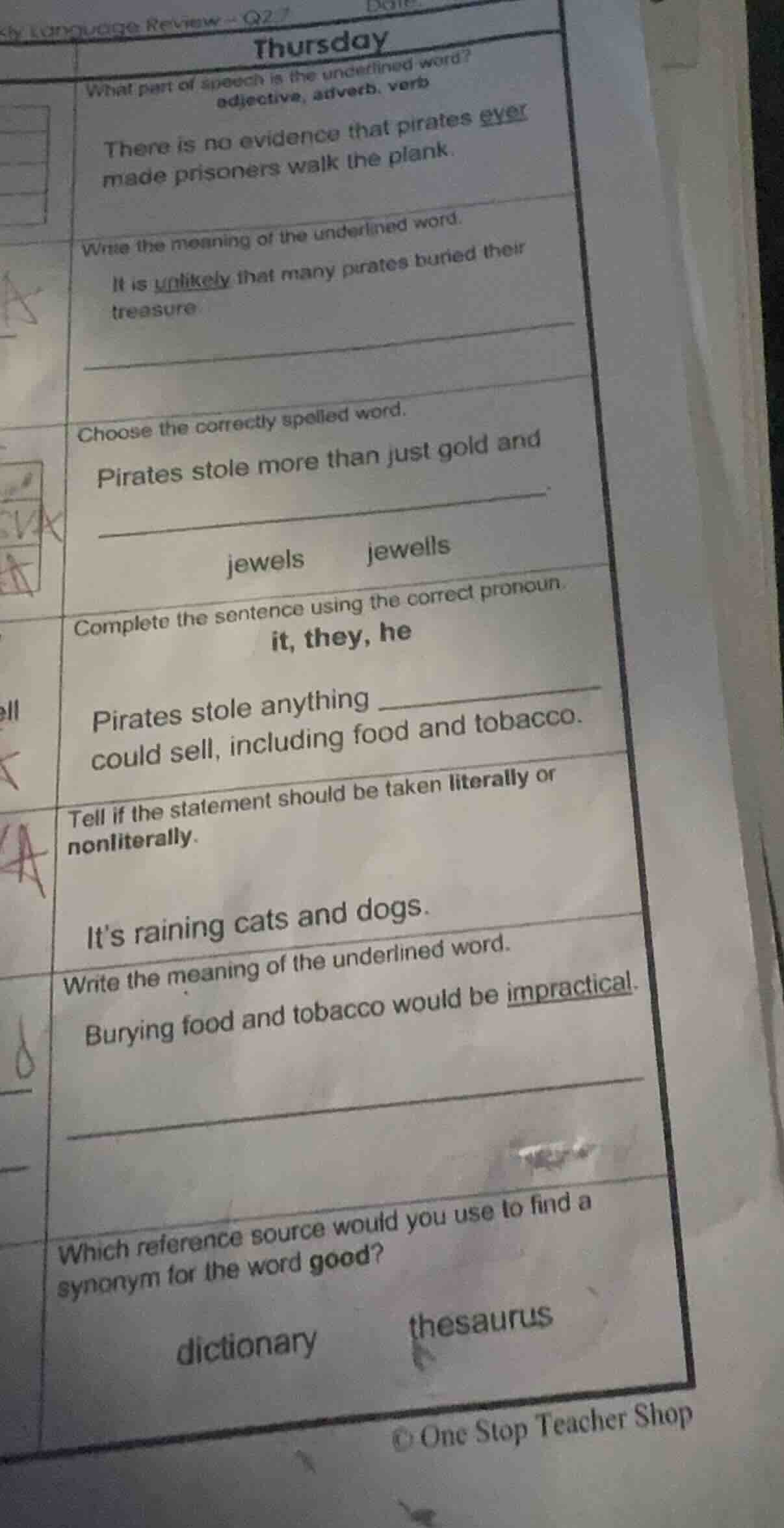 thursday what part of speech is the underlined word? adjective, adverb,…