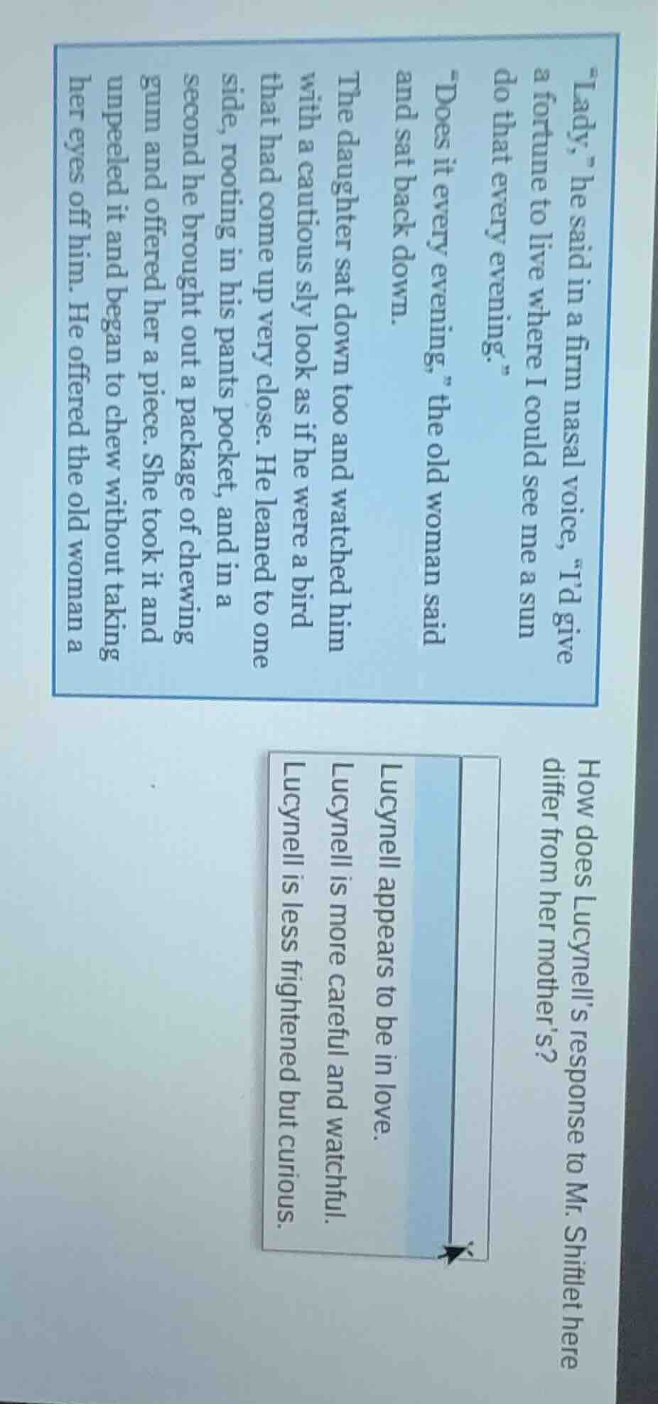 “lady,” he said in a firm nasal voice, “i’d give a fortune to live wher…