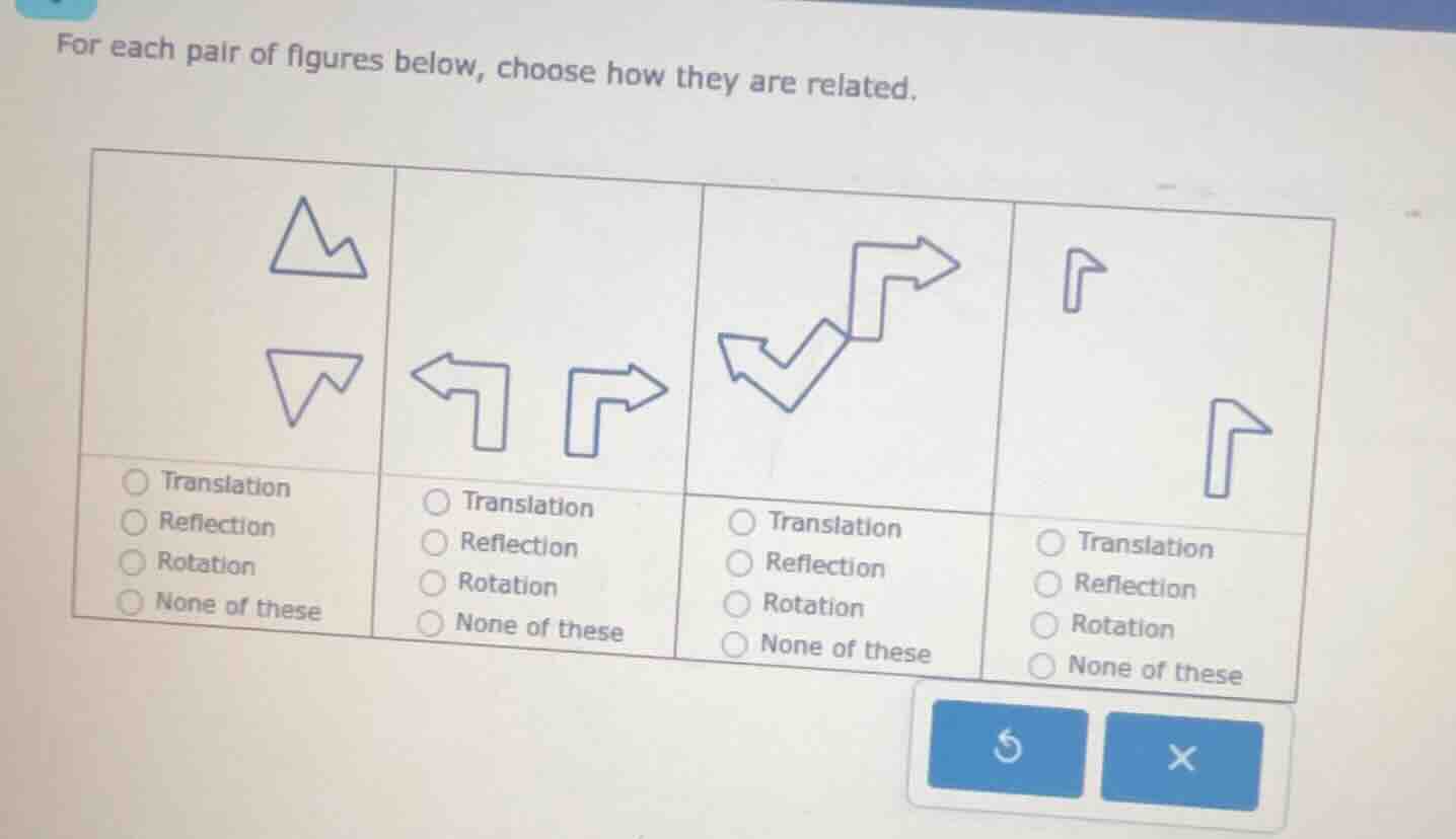 for each pair of figures below, choose how they are related. options fo…