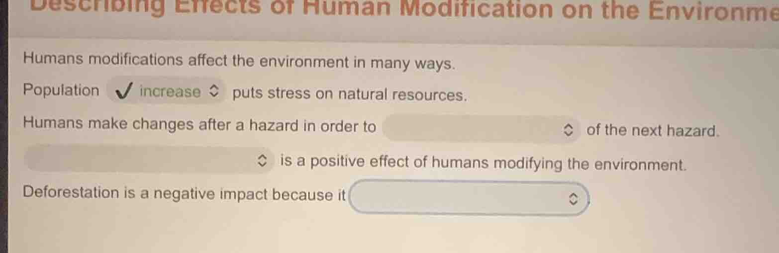 describing effects of human modification on the environme humans modifi…