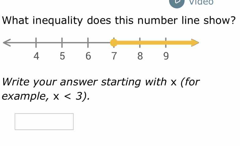 what inequality does this number line show? 4 5 6 7 8 9 write your answ…