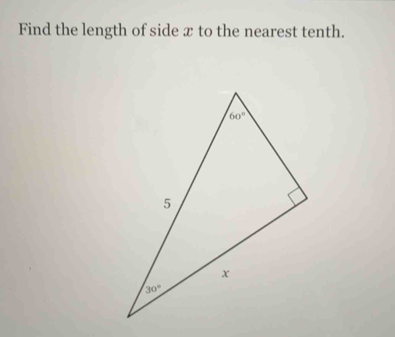 find the length of side ( x ) to the nearest tenth.