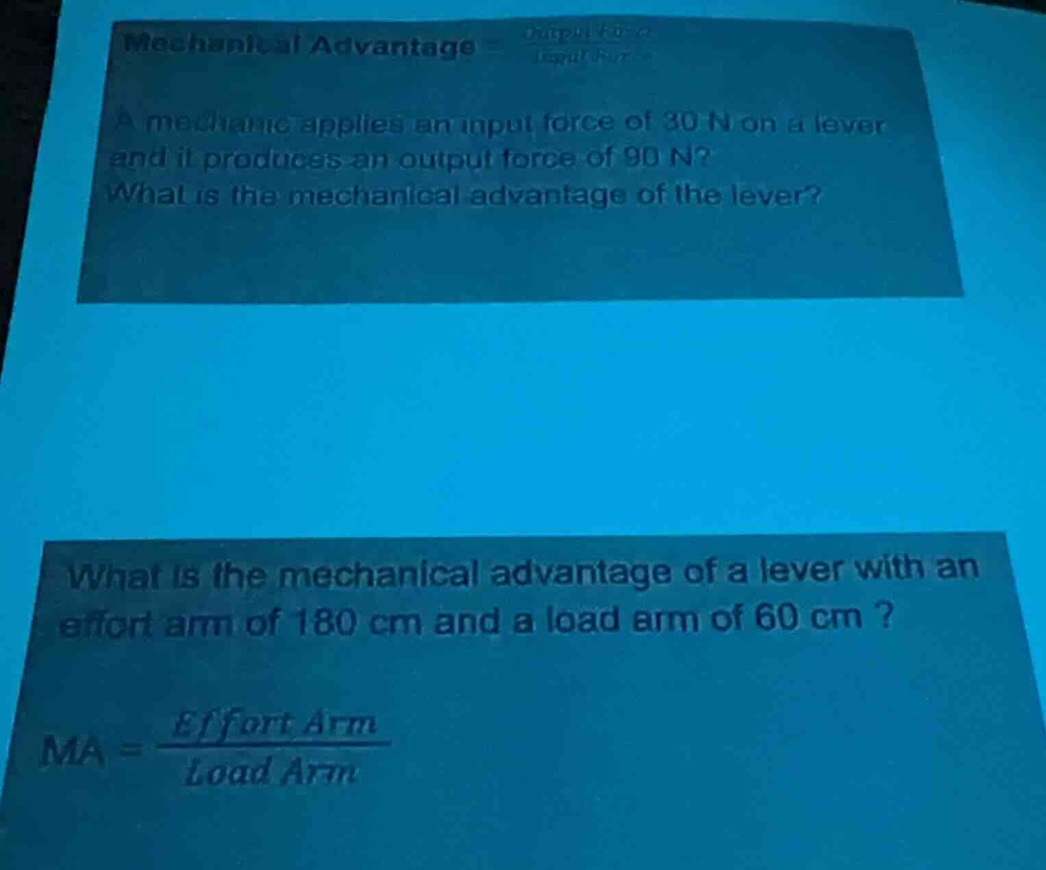 mechanical advantage = output force / input force a mechanic applies an…