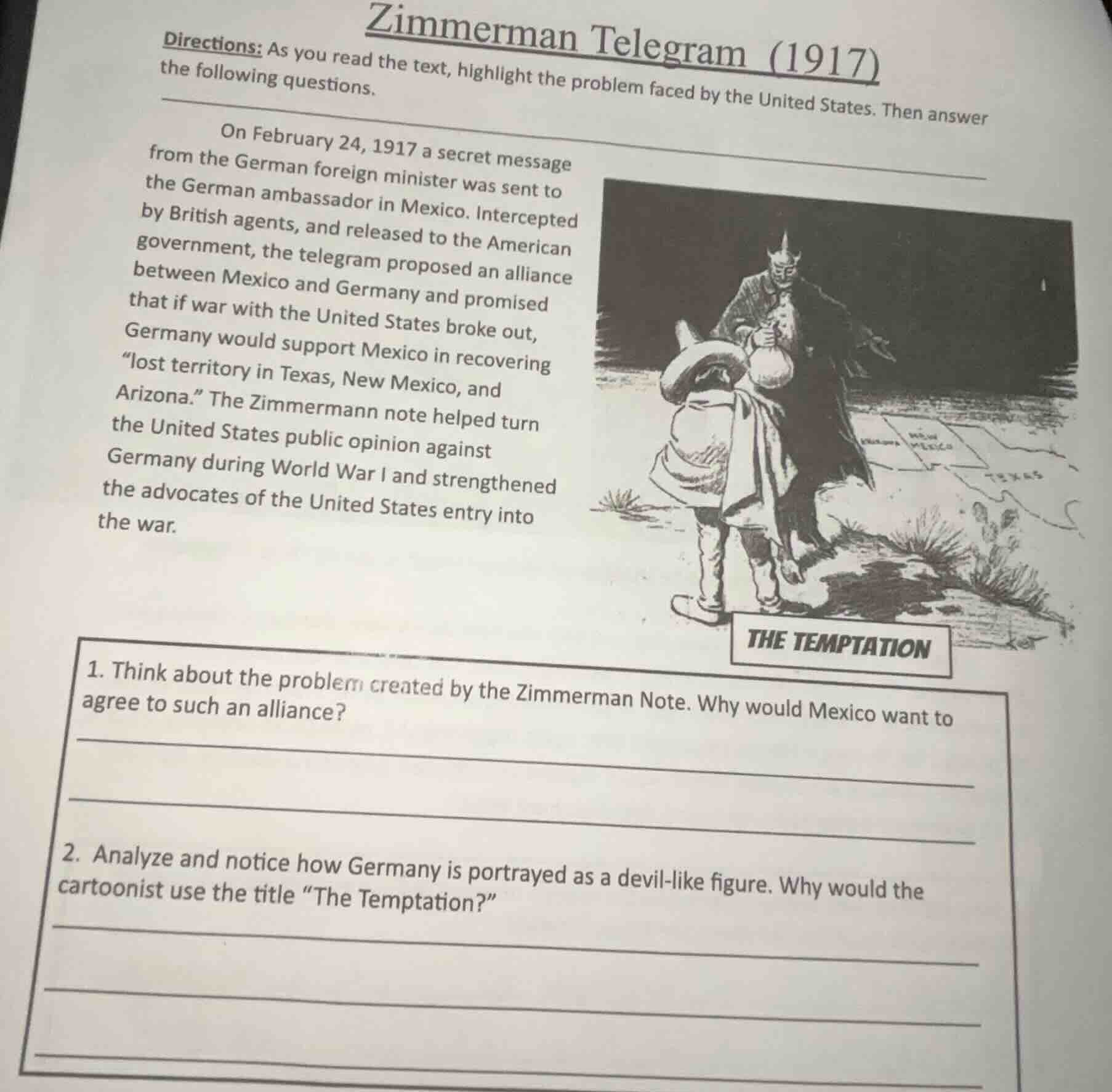 zimmerman telegram (1917) directions: as you read the text, highlight t…