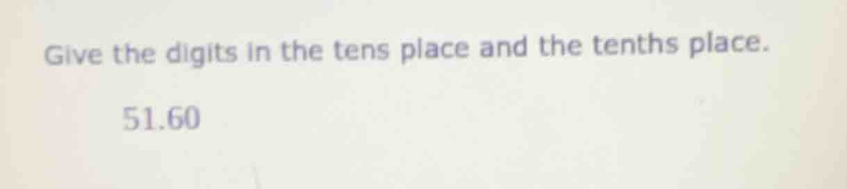 give the digits in the tens place and the tenths place. 51.60