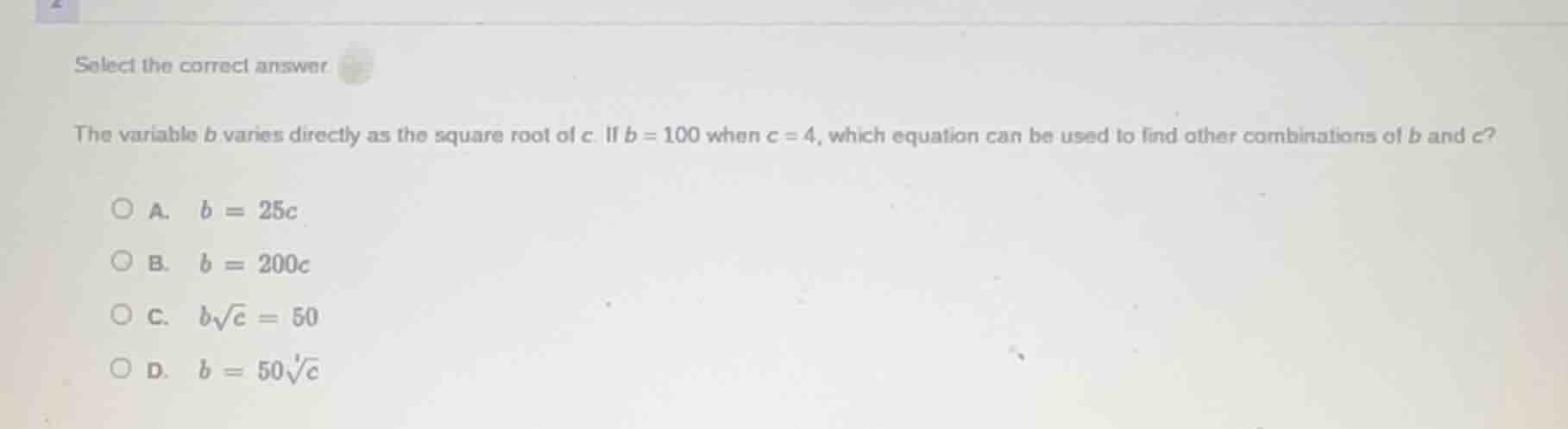 select the correct answer the variable b varies directly as the square …