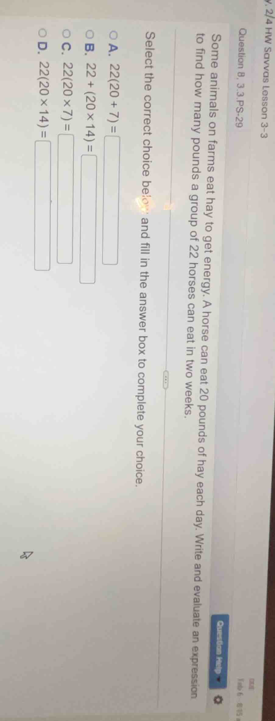 question 8, 3.3 ps-29 some animals on farms eat hay to get energy. a ho…