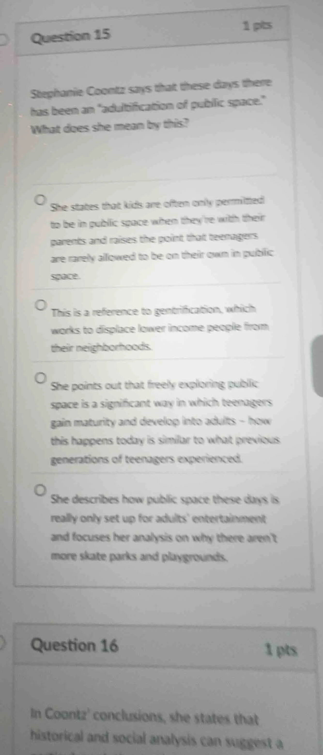 question 15 1 pts stephanie coontz says that these days there has been …