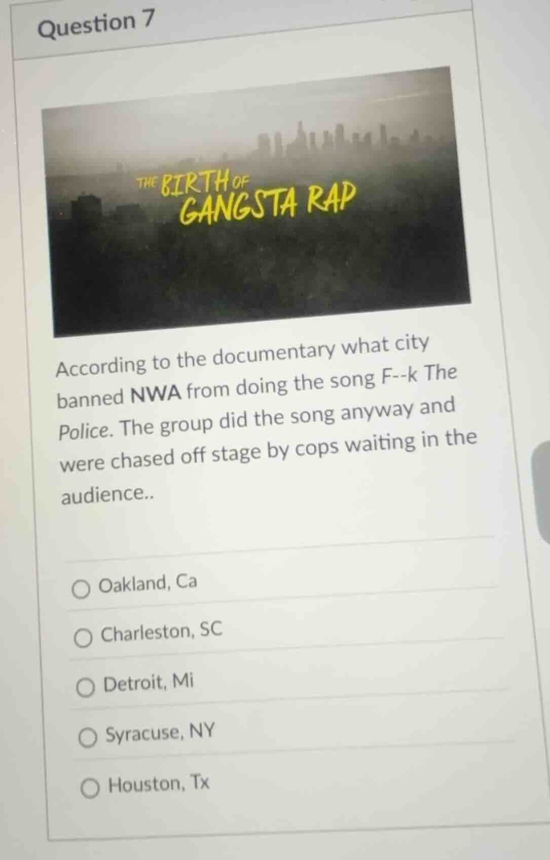 question 7 the birth of gangsta rap according to the documentary what c…