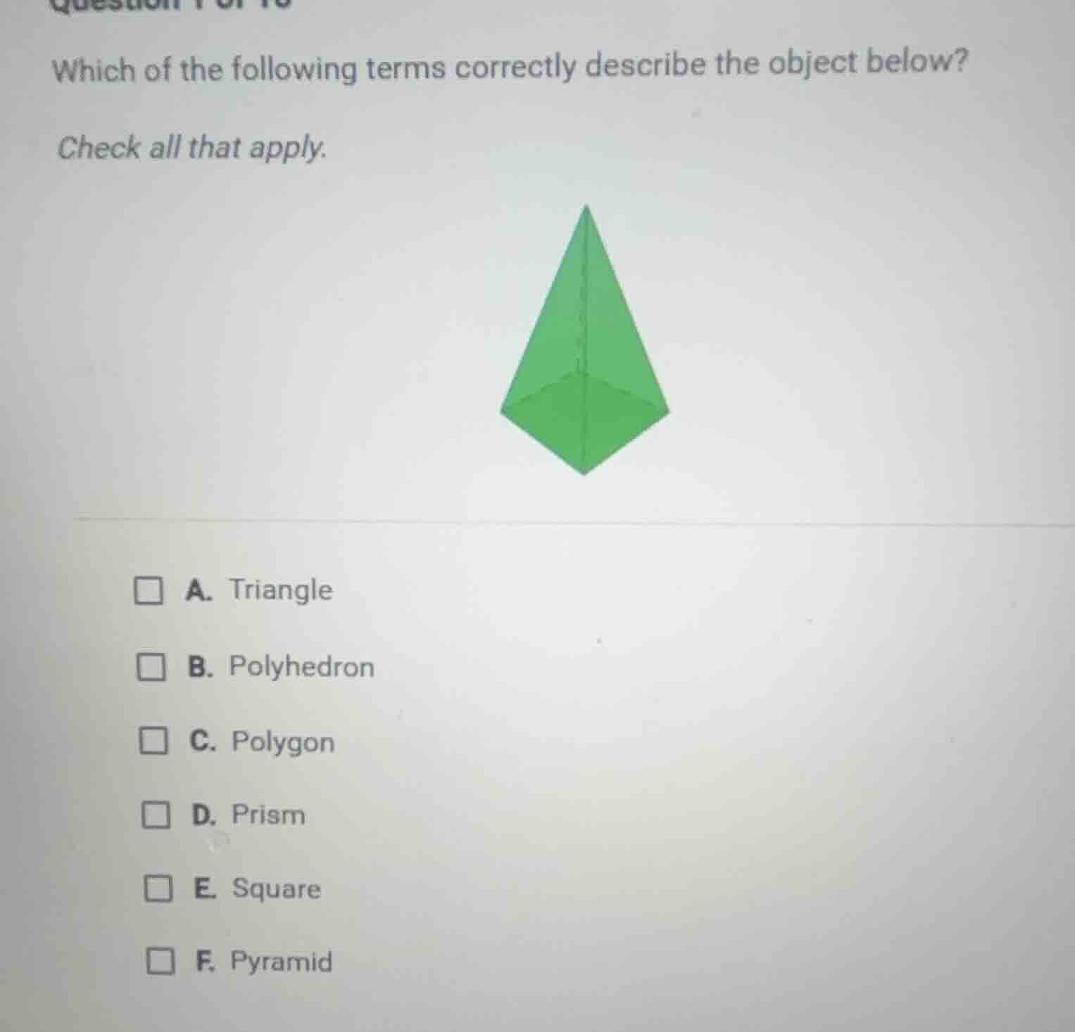 which of the following terms correctly describe the object below? check…