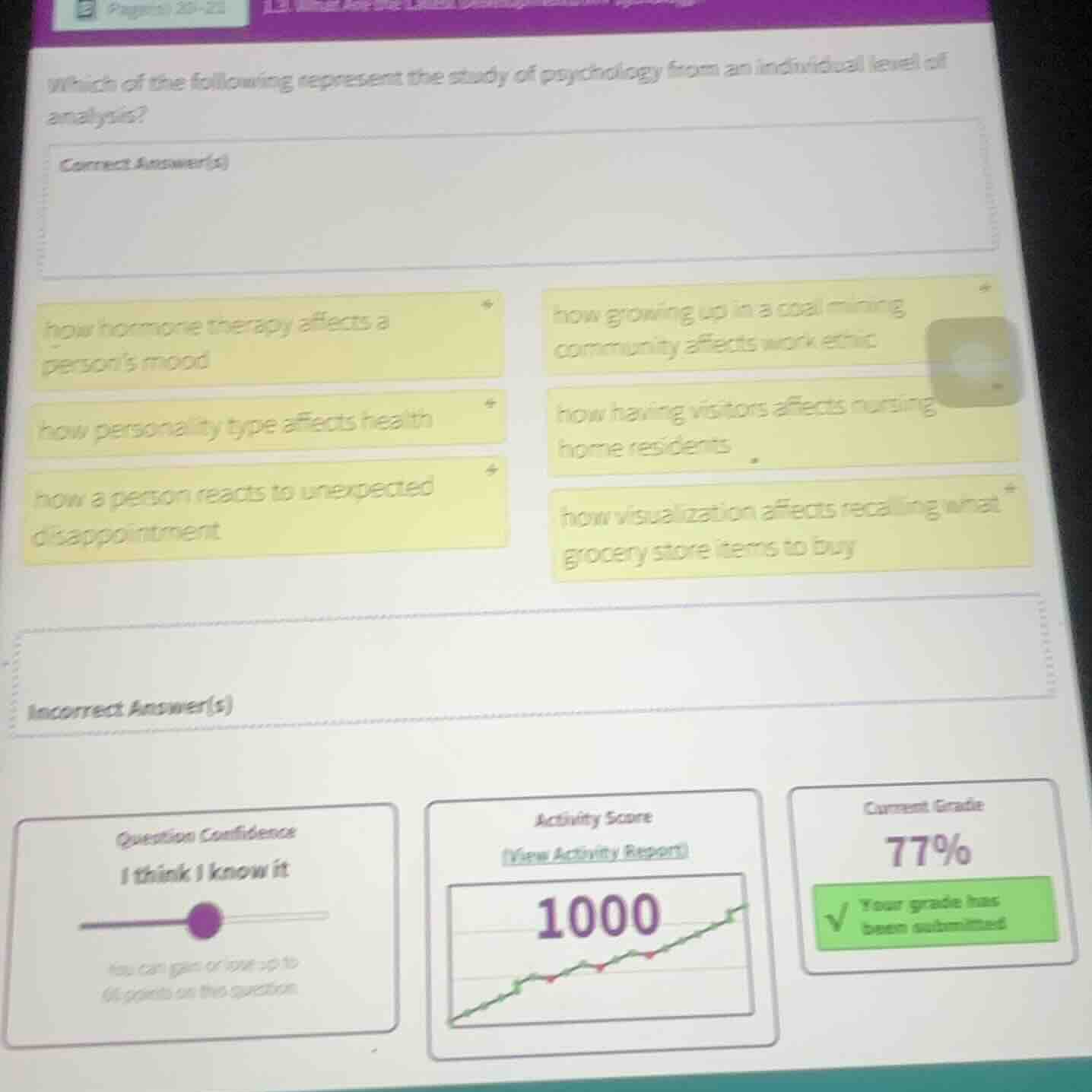 which of the following represent the study of psychology from an indivi…