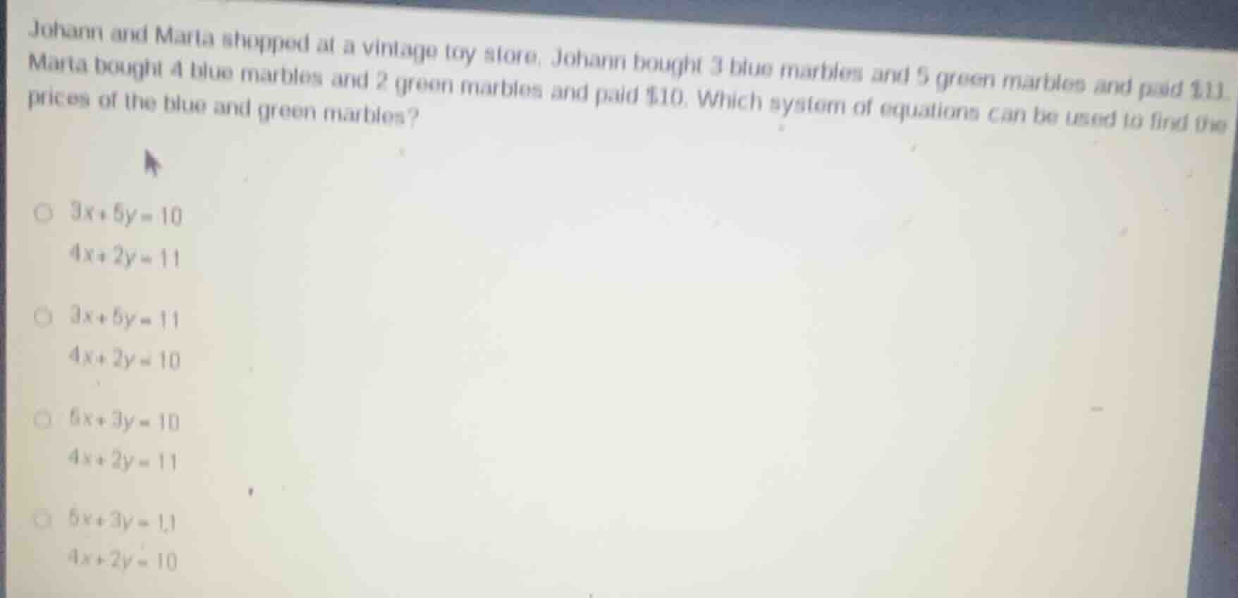 johann and marta shopped at a vintage toy store. johann bought 3 blue m…