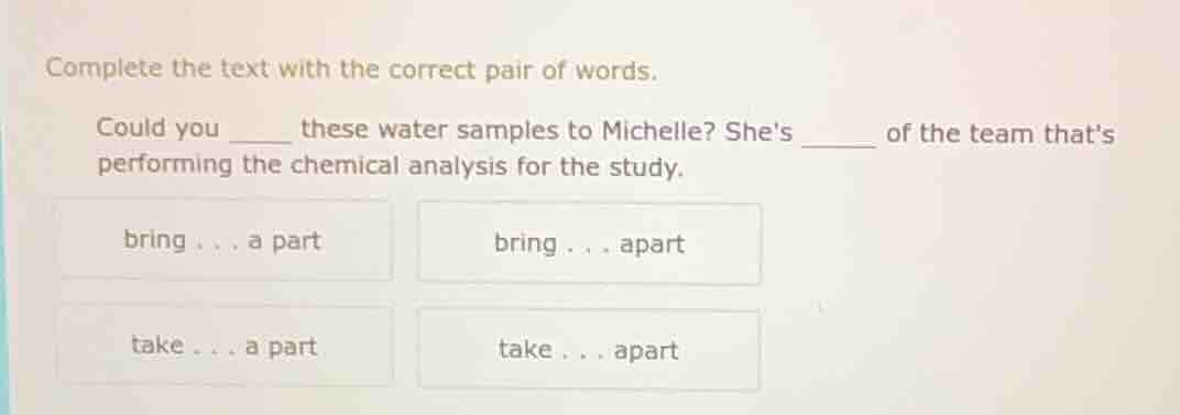 complete the text with the correct pair of words. could you ____ these …