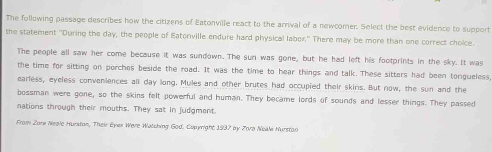 the following passage describes how the citizens of eatonville react to…