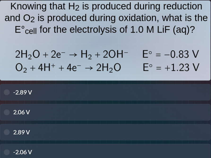 knowing that h₂ is produced during reduction and o₂ is produced during …