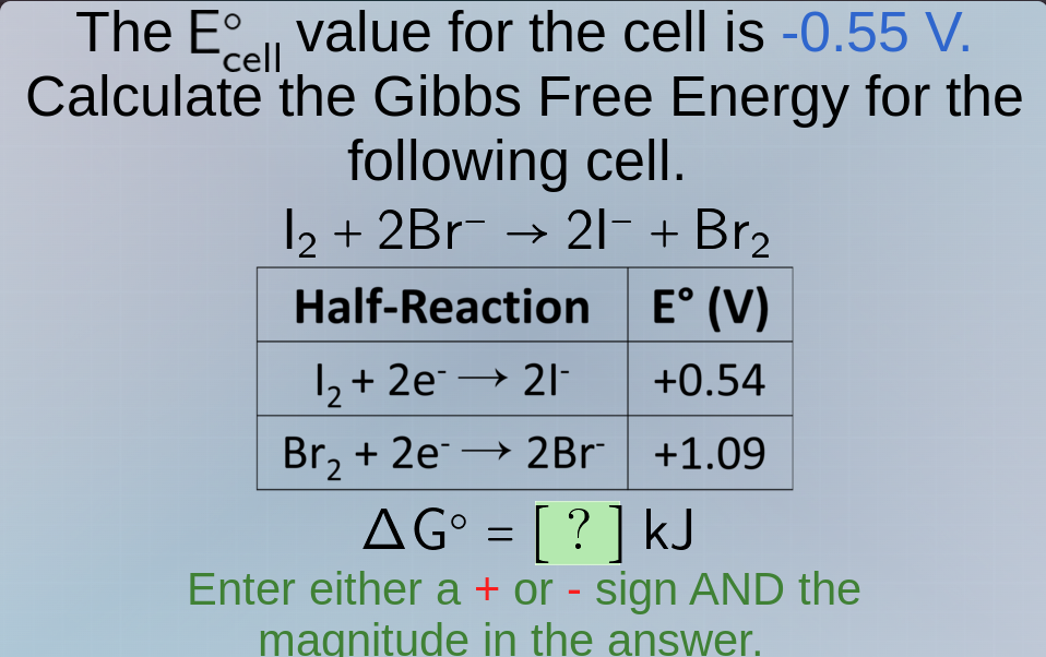 the $e_{\\text{cell}}^{\\circ}$ value for the cell is -0.55 v. calculat…