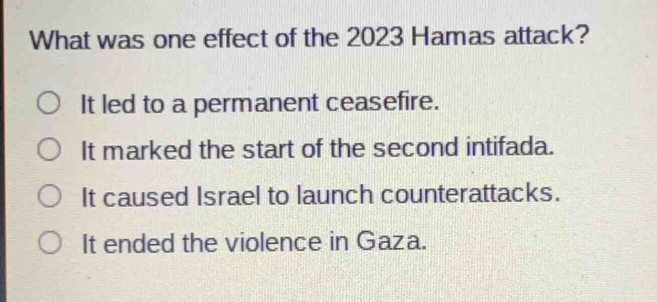 what was one effect of the 2023 hamas attack? ○ it led to a permanent c…