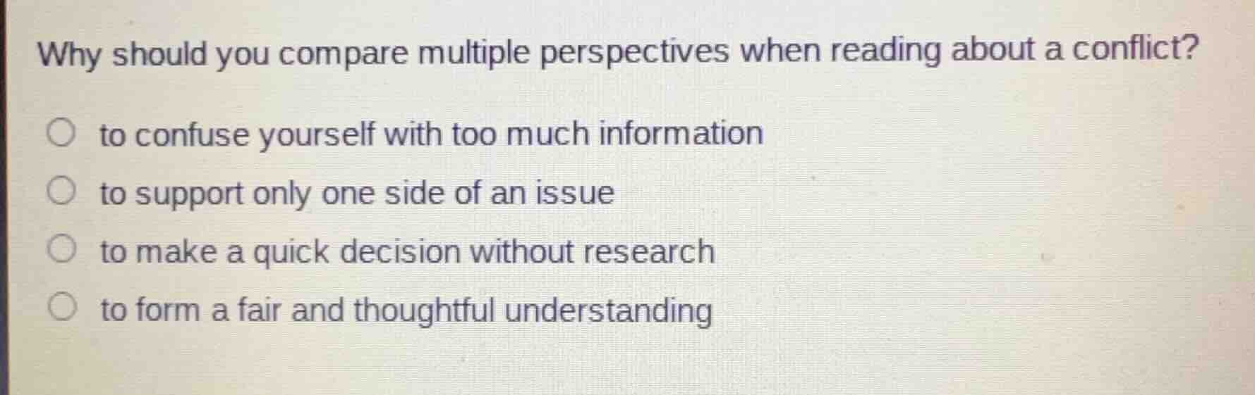 why should you compare multiple perspectives when reading about a confl…