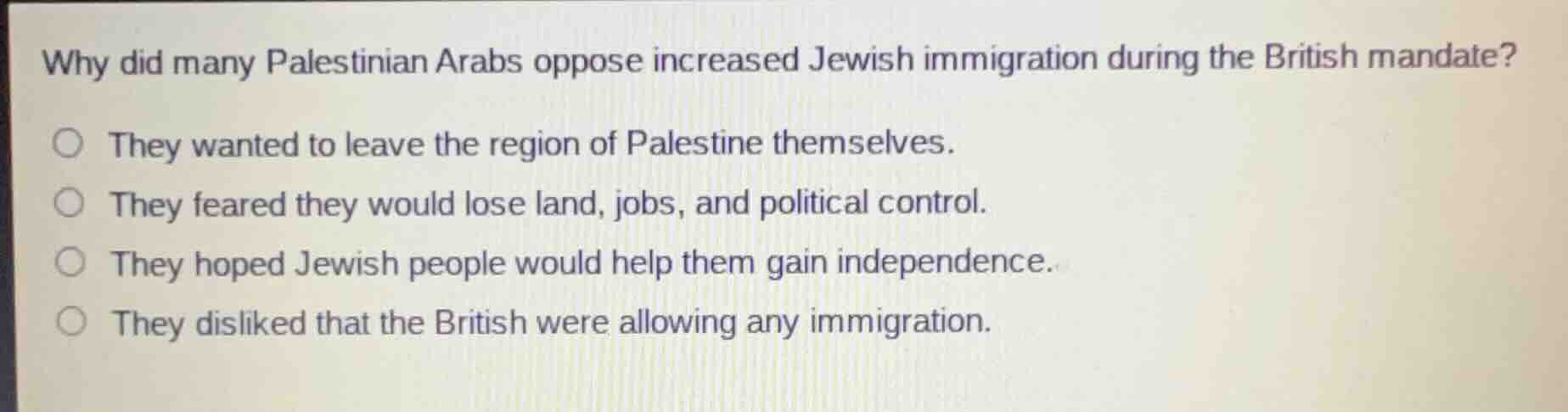 why did many palestinian arabs oppose increased jewish immigration duri…