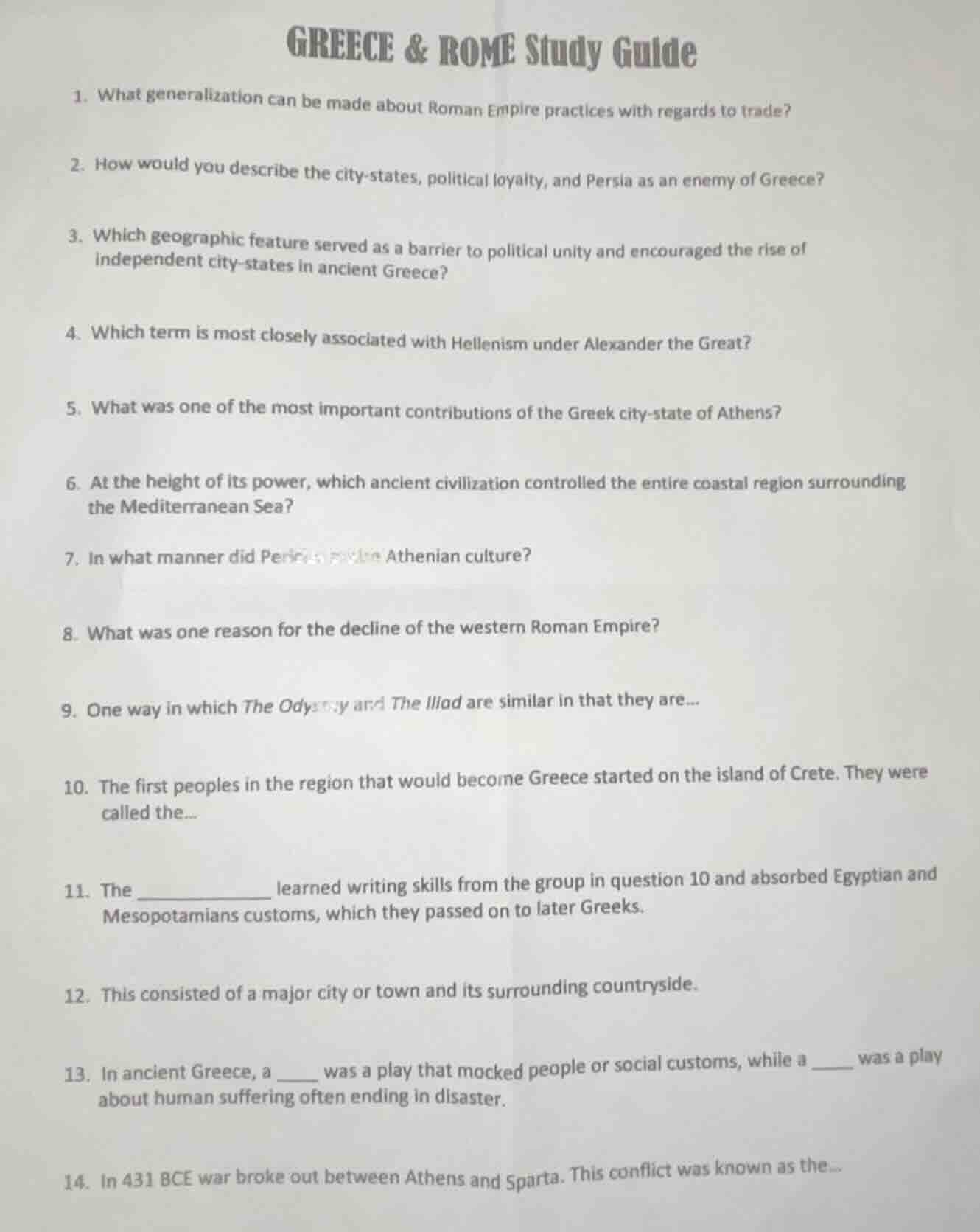 greece & rome study guide 1. what generalization can be made about roma…