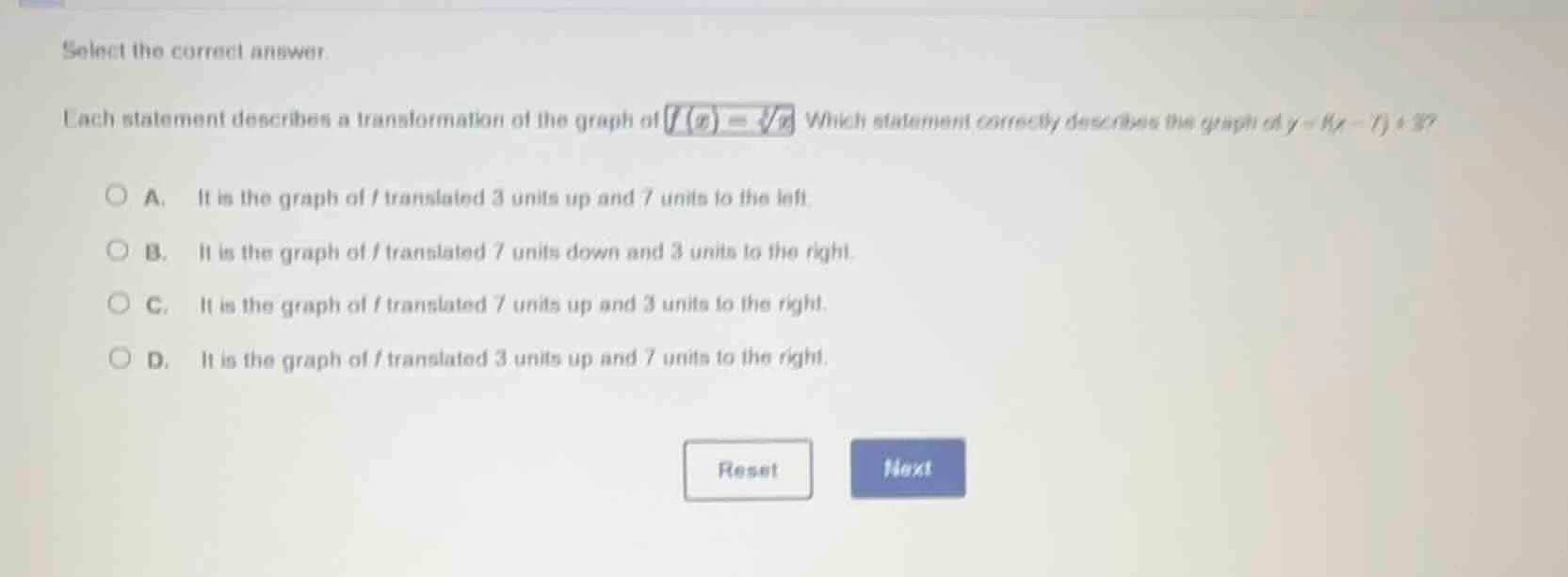 select the correct answer. each statement describes a transformation of…