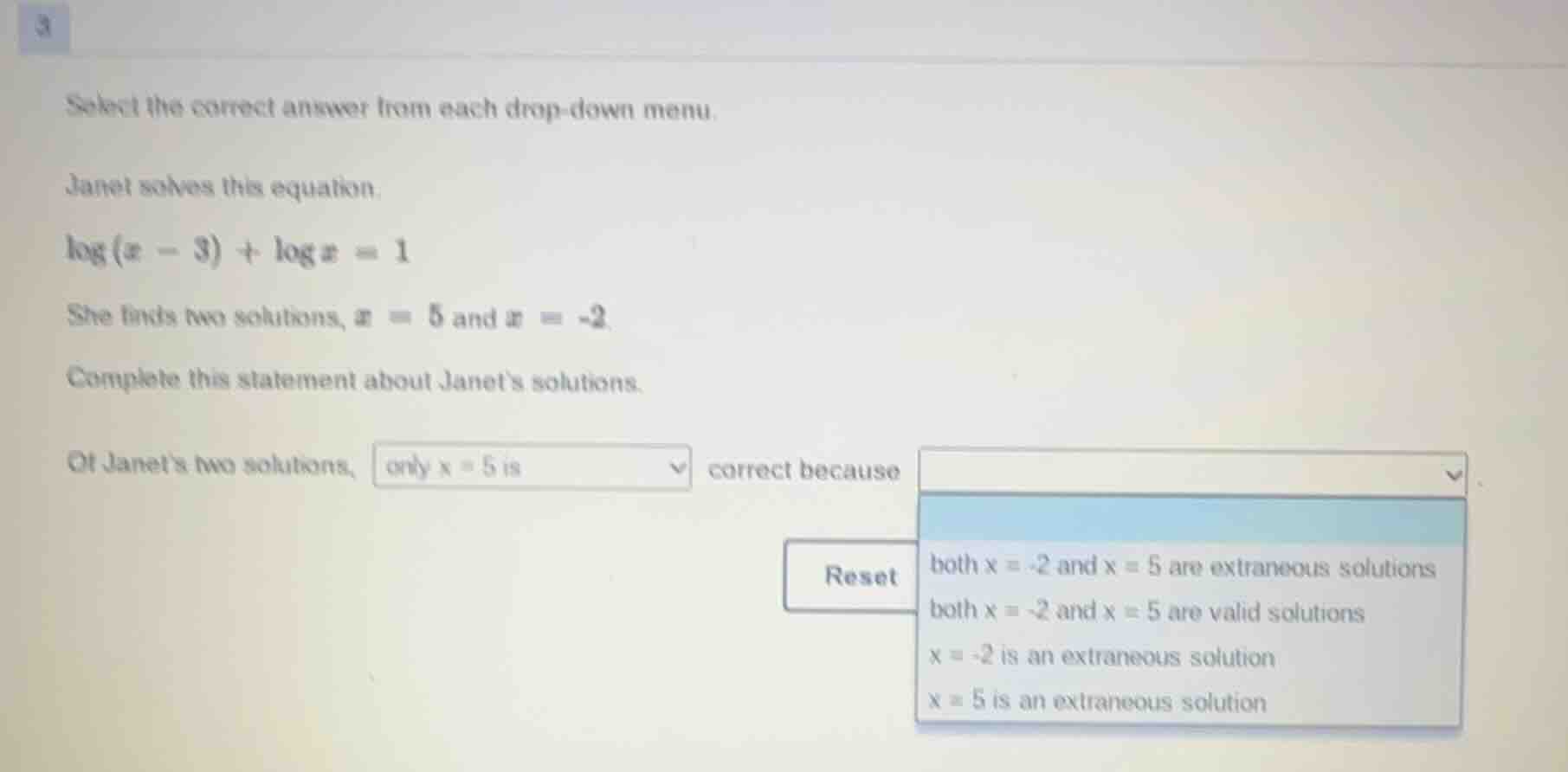 select the correct answer from each drop - down menu. janet solves this…