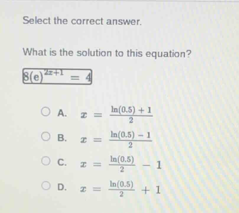 select the correct answer. what is the solution to this equation? $8(e)…