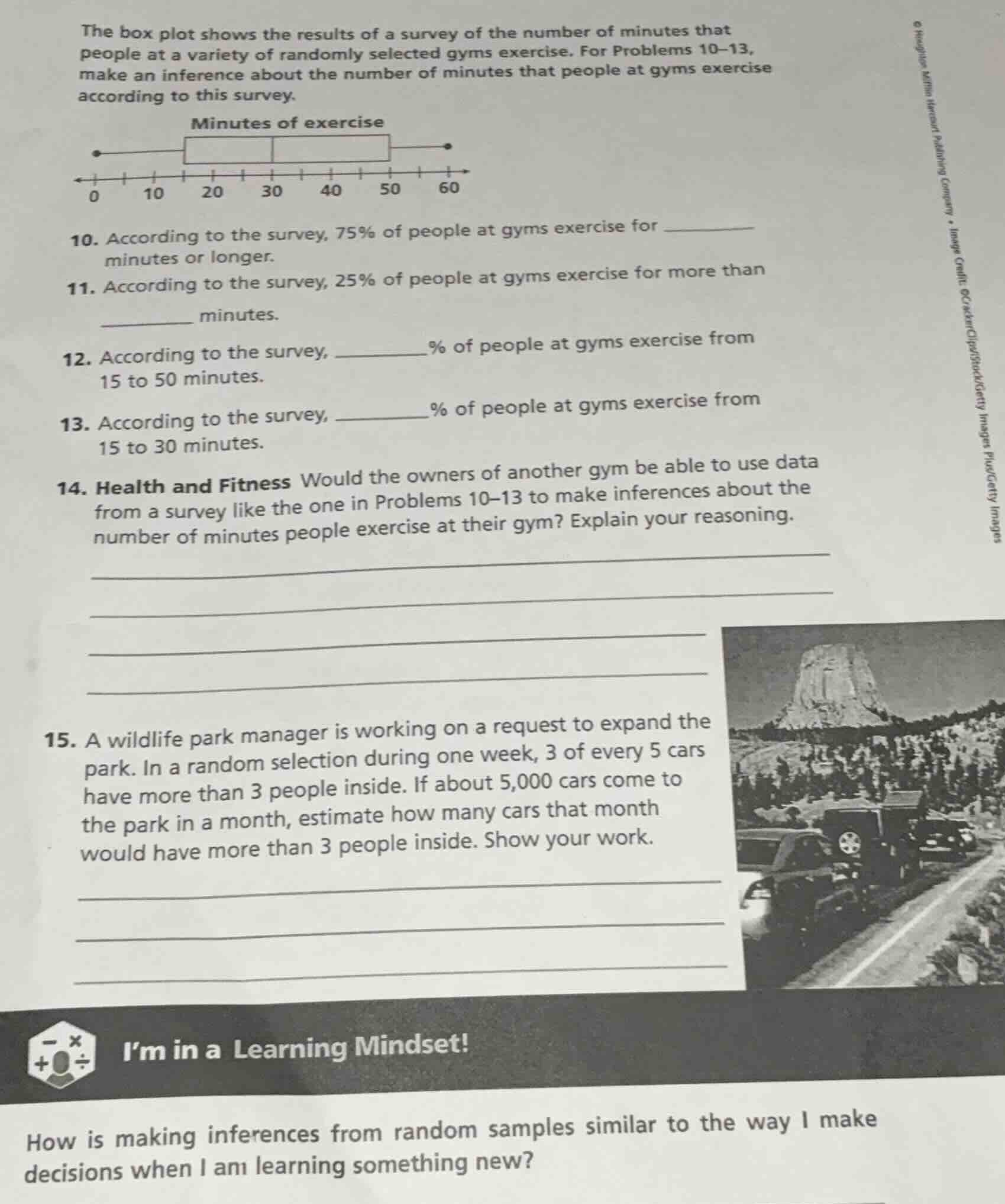 the box plot shows the results of a survey of the number of minutes tha…
