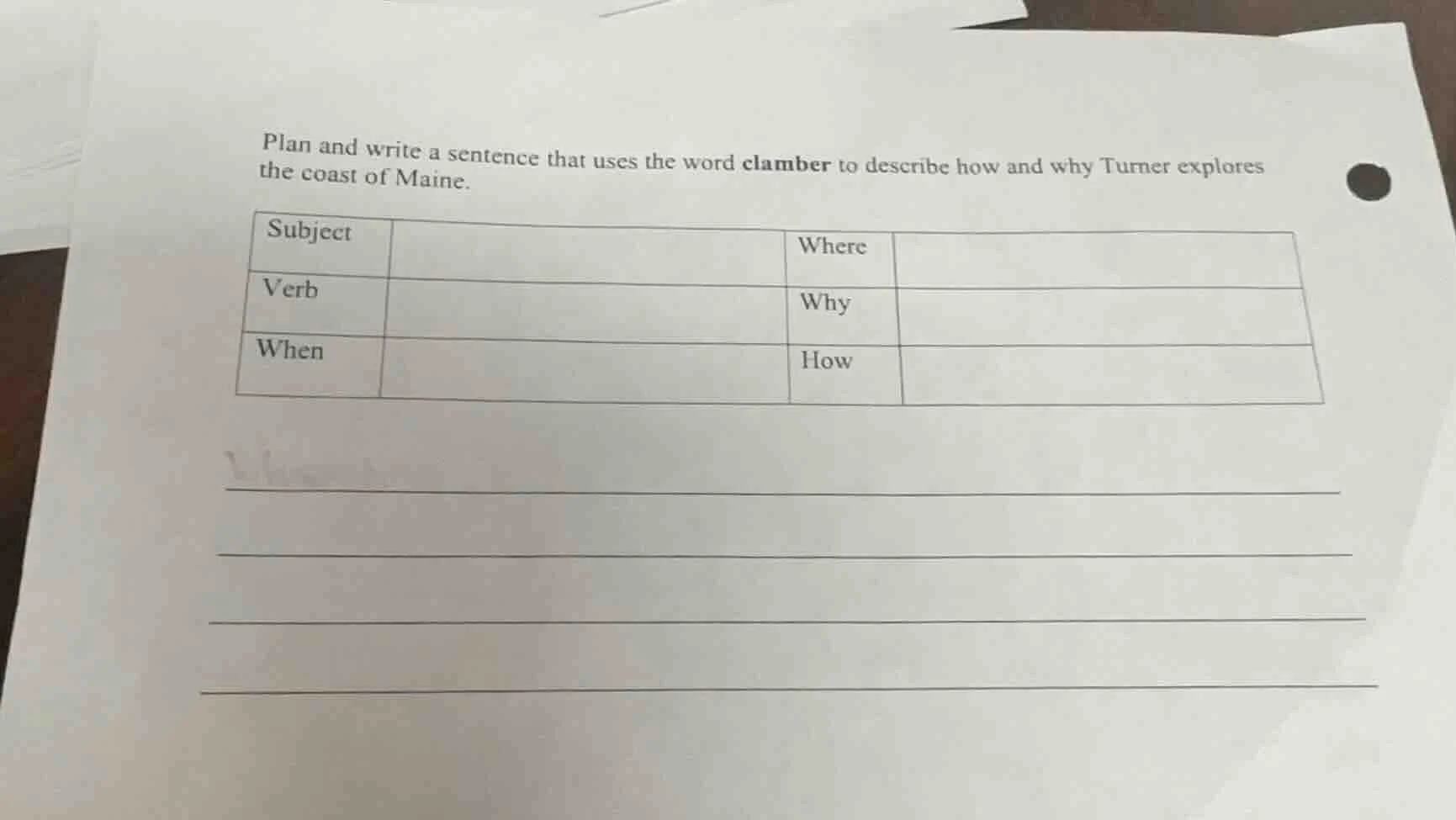 plan and write a sentence that uses the word clamber to describe how an…