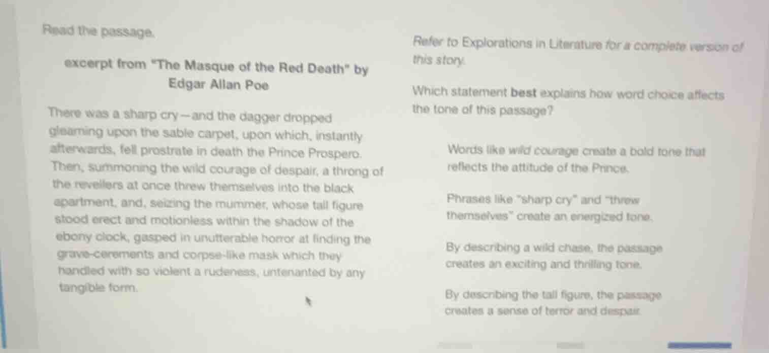 read the passage. excerpt from “the masque of the red death” by edgar a…