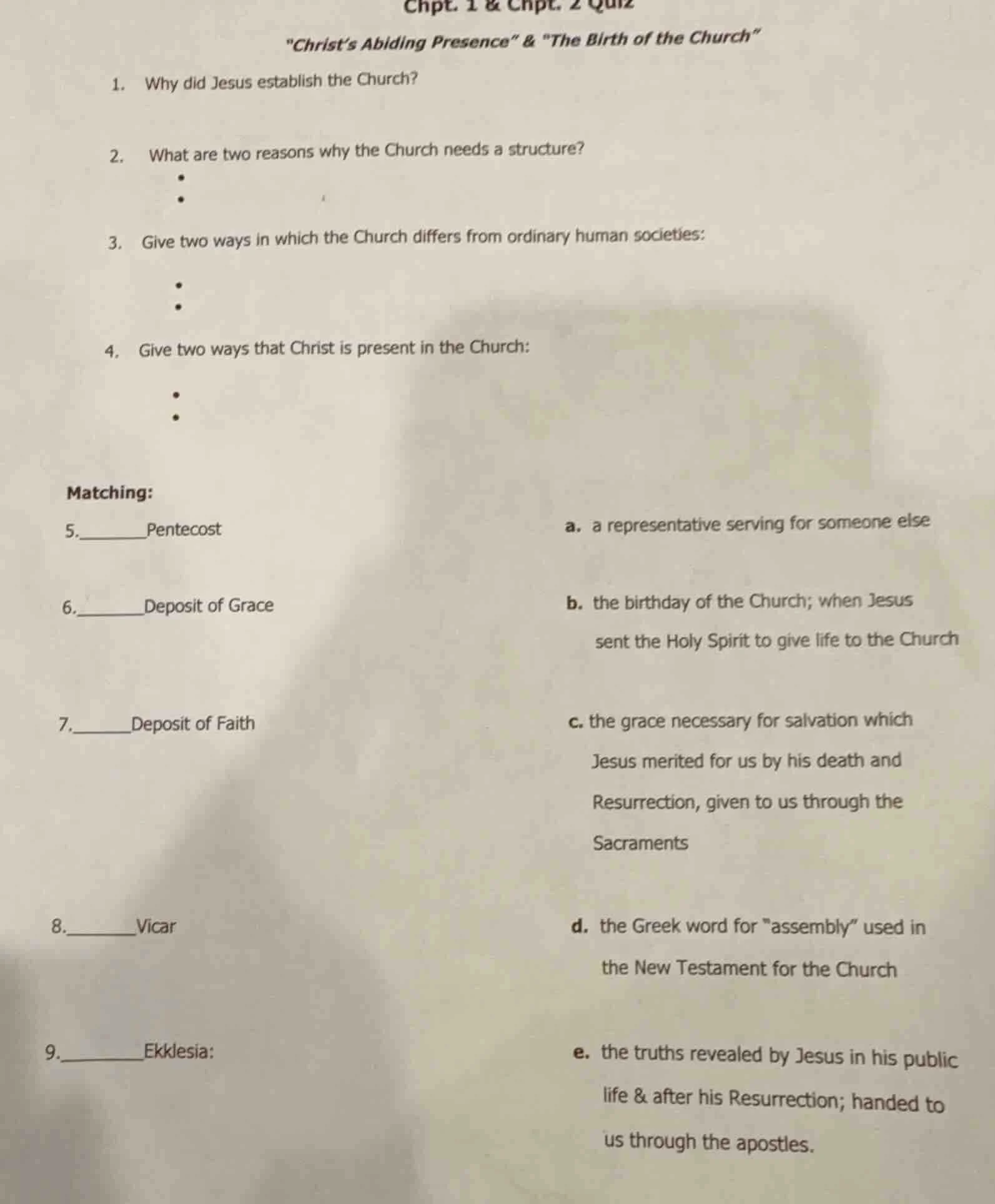 chpt. 1 & chpt. 2 quiz \christ’s abiding presence\ & \the birth of the …