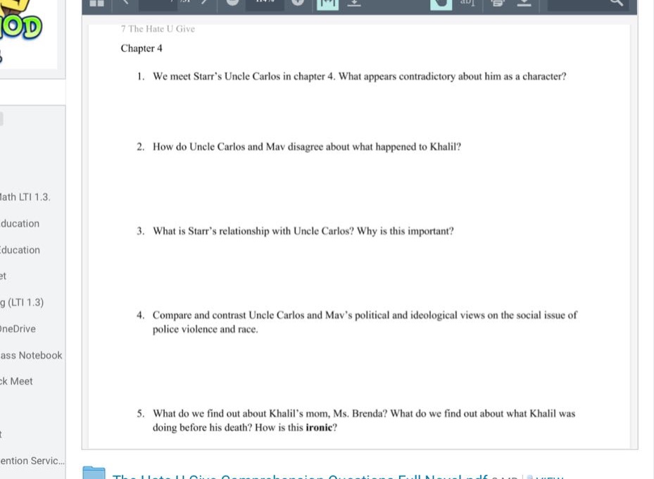 7 the hate u give chapter 4 1. we meet starr’s uncle carlos in chapter …