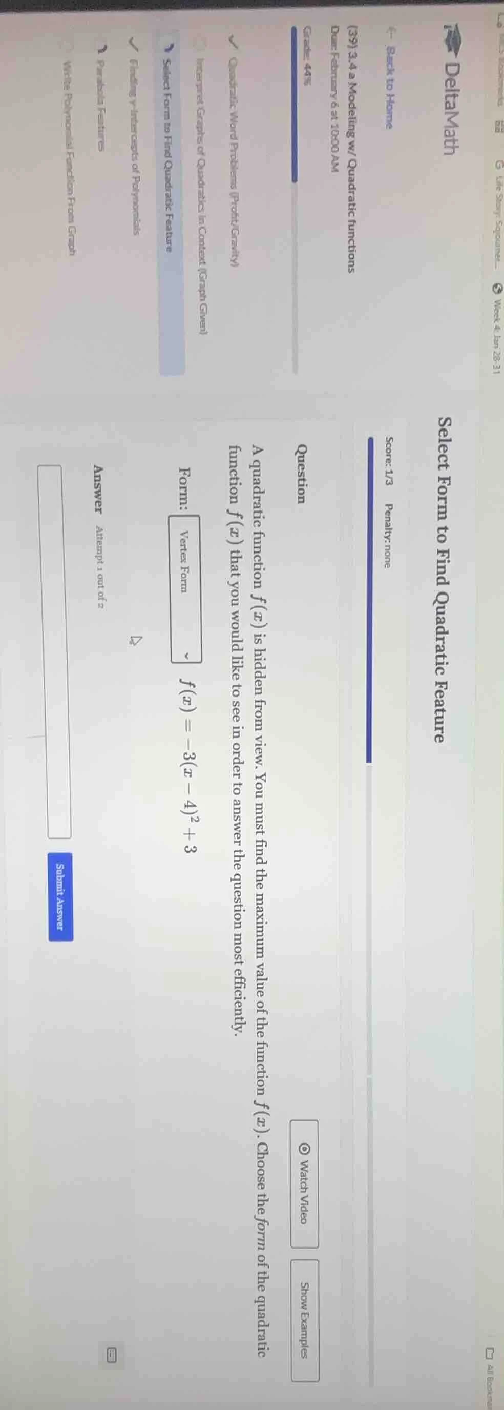 select form to find quadratic feature question a quadratic function f(x…