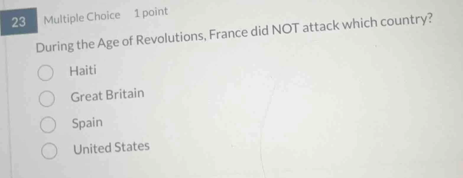 23 multiple choice 1 point during the age of revolutions, france did no…