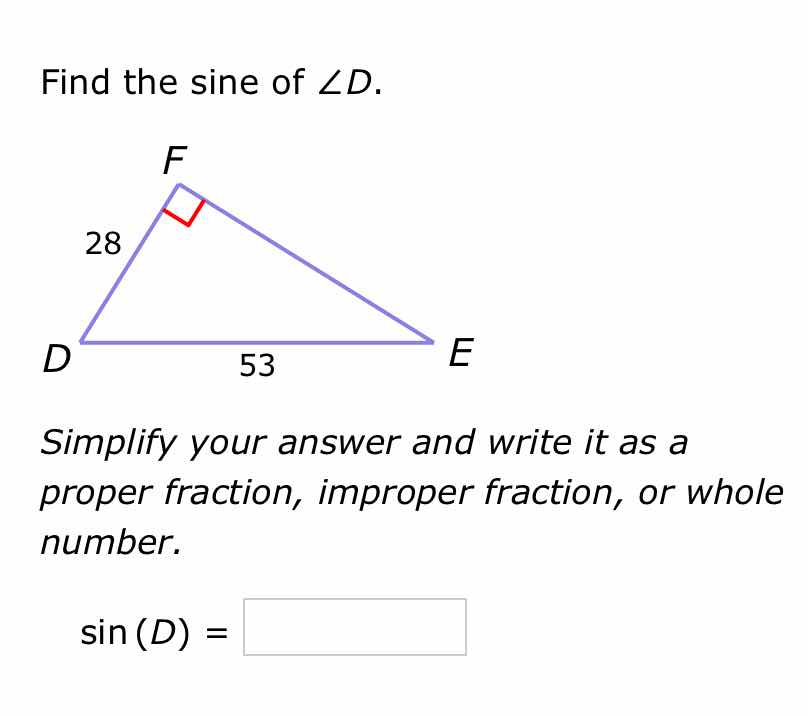 find the sine of ∠d. simplify your answer and write it as a proper frac…